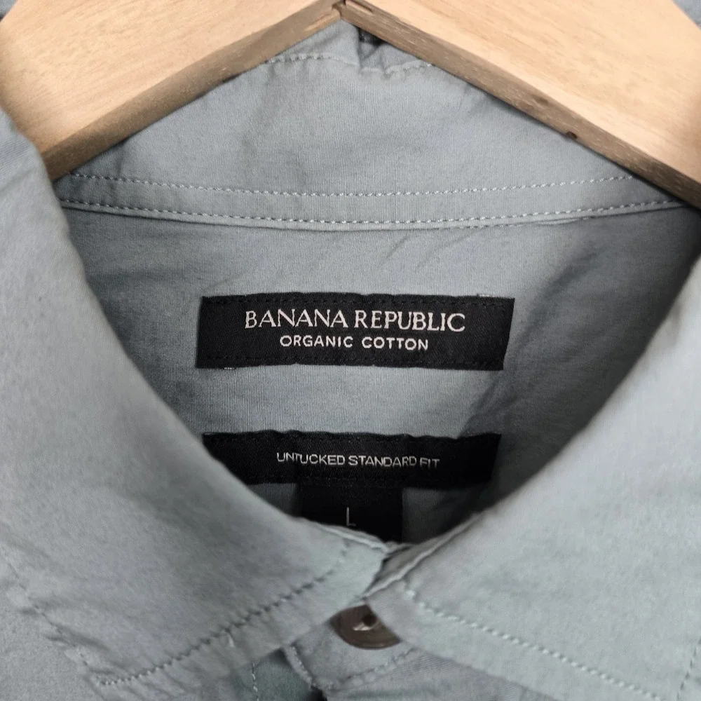 Banana Republic Shirt Mens Large Blue Gray Button Up Organic‎ Cotton Untucked
